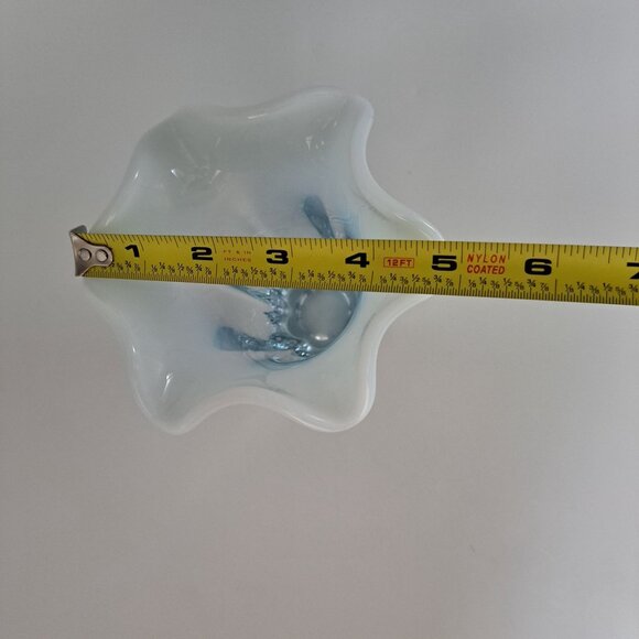 Duncan Miller Glass Canterbury Opalescent Blue Ruffled Rim Vase - Picture 2 of 14